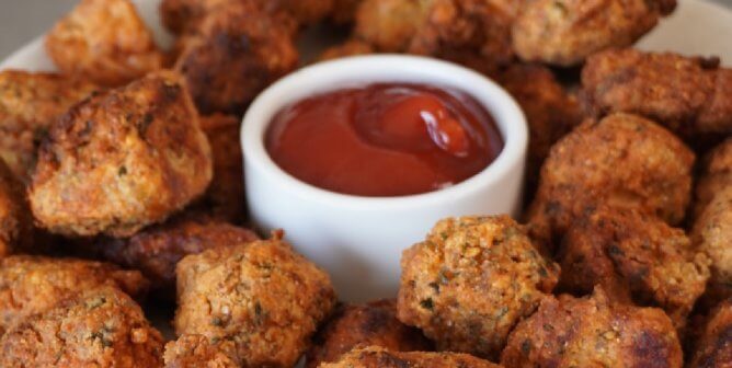 vegan jackfruit nuggets with ketchup